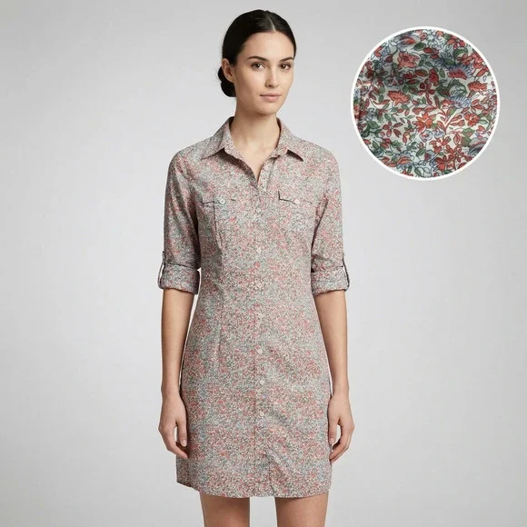 Tommy Hilfiger Women's Floral Shirt Dress Roll Tab Sleeve Boho Cottagecore S - Picture 1 of 14
